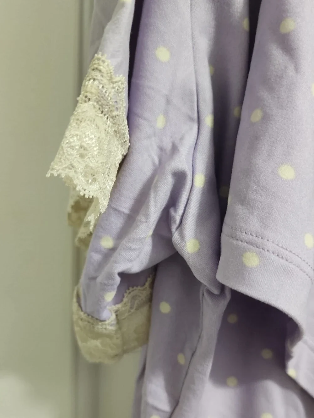 Honey Dew Women’s Lavender Polka Dot Pajama Set with Lace Trim - S